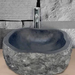 Viadurini Bathroom Steinwaschbecken-Waschbecken Aufsatzwaschbecken schwarz aus Marmor Unikat Mumbai Design