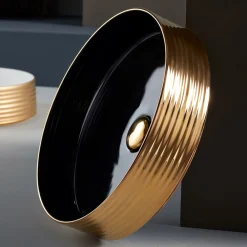 Viadurini Bathroom Keramikwaschbecken-Waschbecken aus handgedrehtem Feinsteinzeug, hergestellt in Italien – Darts