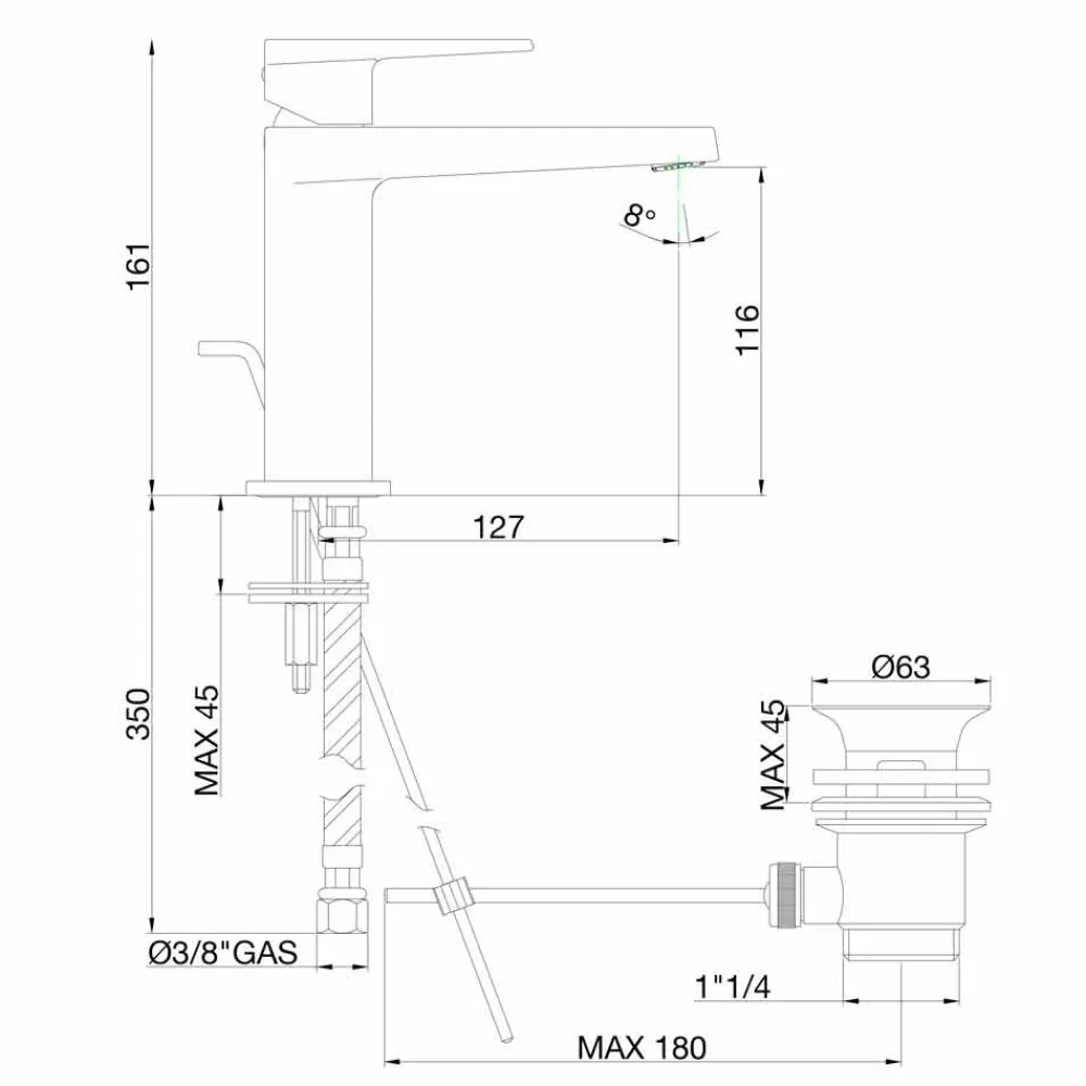 Viadurini Taps Waschbeckenarmaturen-Waschbeckenmischer mit Ablauf in Chrom-Finish Made in Italy - Galla