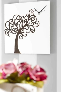 Viadurini Time Design Wanduhren-Weiße quadratische hölzerne Design-Wanduhr mit Baum - Alberoeden