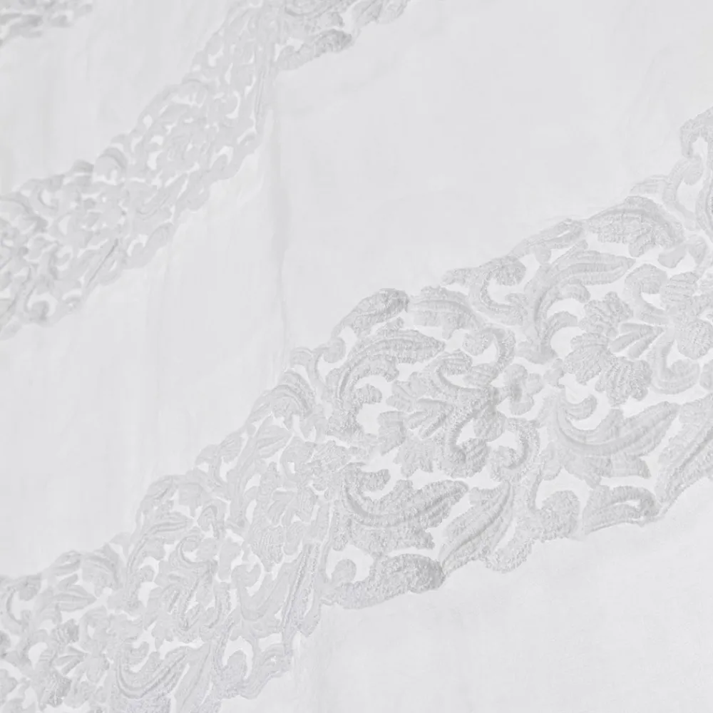 Viadurini Textile Leinenvorhänge-Weißer Leinenvorhang mit Organza und Stickerei, Design Made in Italy - Marpessa