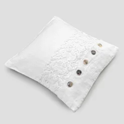 Viadurini Textile Kissenbezüge-Weißer quadratischer Kissenbezug mit Spitze und Knöpfen, italienischer Luxus - Logos