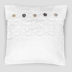Viadurini Textile Kissenbezüge-Weißer quadratischer Kissenbezug mit Spitze und Knöpfen, italienischer Luxus - Logos