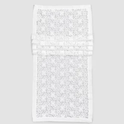Viadurini Textile Runner-Weißer Tischläufer in gehäkelter Spitzenstickerei und Baumwollmischungskante - Giangi