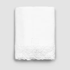 Viadurini Textile Bettlaken-Weißes Leinenflachbetttuch mit Spitze für Doppelbett von hoher Qualität - Fiumana