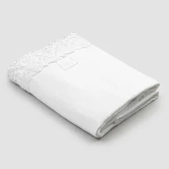Viadurini Textile Bettlaken-Weißes Leinenflachbetttuch mit Spitze für Doppelbett von hoher Qualität - Fiumana