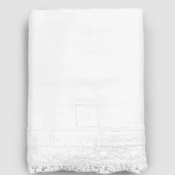 Viadurini Textile Bettlaken-Weißes Leinenflachbetttuch mit Spitze für Doppelbett von hoher Qualität - Fiumana