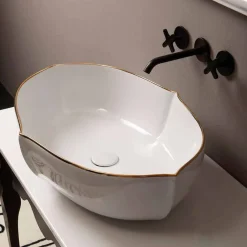 Viadurini Bathroom Keramikwaschbecken-Weißes und goldfarbenes Aufstatzwaschbecken aus Keramik Design Italy