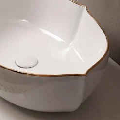 Viadurini Bathroom Keramikwaschbecken-Weißes und goldfarbenes Aufstatzwaschbecken aus Keramik Design Italy