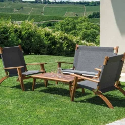 Viadurini in the Garden Garten Lounge Set-Wohnzimmer aus geöltem Akazienholz in Naturfarbe und Stoff - Bottega