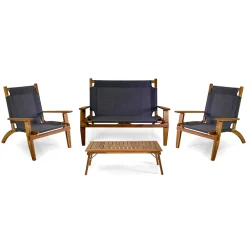 Viadurini in the Garden Garten Lounge Set-Wohnzimmer aus geöltem Akazienholz in Naturfarbe und Stoff - Bottega