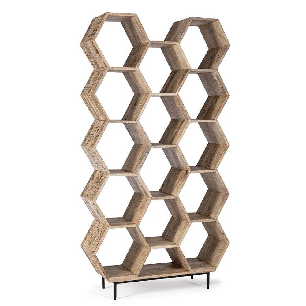 Viadurini Living Moderne Design Bücherregale-Wohnzimmer Bücherregal im Mangoholz Wabendesign - Carida