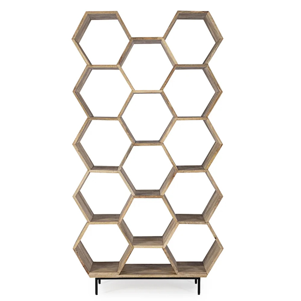 Viadurini Living Moderne Design Bücherregale-Wohnzimmer Bücherregal im Mangoholz Wabendesign - Carida