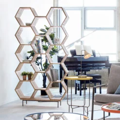 Viadurini Living Moderne Design Bücherregale-Wohnzimmer Bücherregal im Mangoholz Wabendesign - Carida