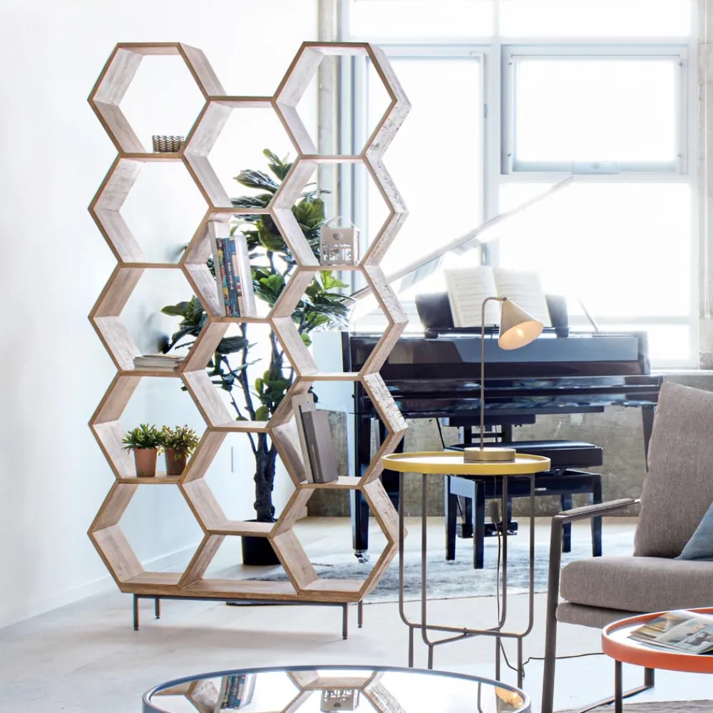 Viadurini Living Moderne Design Bücherregale-Wohnzimmer Bücherregal im Mangoholz Wabendesign - Carida