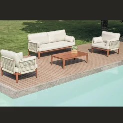 Viadurini in the Garden Garten Lounge Set-Wohnzimmer, bestehend aus 2 Sesseln, 1 Sofa und Couchtisch aus Aluminium - Symphony