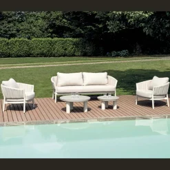 Viadurini in the Garden Garten Lounge Set-Wohnzimmer, bestehend aus 2 Sesseln, 1 Sofa und 2 Couchtischen aus Aluminium - Fusion