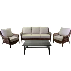 Viadurini in the Garden Garten Lounge Set-Wohnzimmer bestehend aus 2 Sesseln, 1 Sofa und 1 Couchtisch - Sonnenschirm