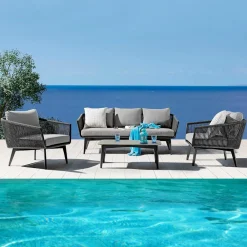 Viadurini in the Garden Garten Lounge Set-Wohnzimmer bestehend aus 2- oder 3-Sitzer-Sofa, Sesseln und Couchtisch - Elios