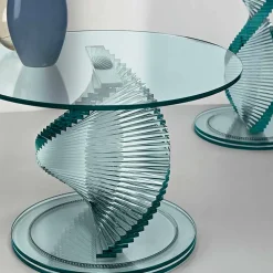Viadurini Living Moderne Couchtische-Wohnzimmer Couchtisch aus transparentem Spiralglas und drehbarer Basis - Spirulo