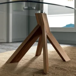 Viadurini Living Esstische-Wohnzimmer Esstisch Glasplatte und Holzbeine - Botanical