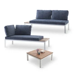 Viadurini in the Garden Garten Lounge Set-Wohnzimmer im Freien aus weißem Metall und Holz mit Sofas und Couchtisch - Brera