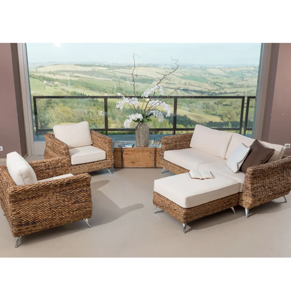 Viadurini in the Garden Garten Lounge Set-Wohnzimmer im Freien in Bananenweberei mit Kissen - Legolas