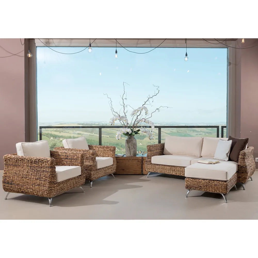 Viadurini in the Garden Garten Lounge Set-Wohnzimmer im Freien in Bananenweberei mit Kissen - Legolas