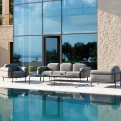 Viadurini in the Garden Garten Lounge Set-Wohnzimmer im Freien mit Sofa und 2 Sesseln aus Stoff Made in Italy - Suki