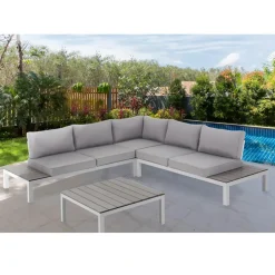 Viadurini in the Garden Garten Lounge Set-Wohnzimmer im Innen- und Außenbereich mit Sofa und Couchtisch aus mattweißem Aluminium – Dire
