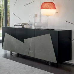 Viadurini Living Sideboards-Wohnzimmer Sideboard aus lackiertem Mdf 3 Türen mit Keramikeinsätzen - Imperio