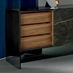 Viadurini Living Sideboards-Wohnzimmer Sideboard mit 2 Türen in Keramik- und Rauchglasstruktur Made in Italy - Scocca