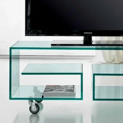 Viadurini Living Tv-Möbel-Wohnzimmer TV-Ständer aus transparentem Glas mit Rollen, Luxus - Birintolo