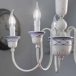 Ferroluce Vintage Kronleuchter-Wohnzimmer-Kronleuchter mit 5 Lichtern aus handbemalter Keramik und Messing - Sanremo