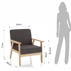 Viadurini Living Moderne Sessel-Wohnzimmersessel aus massivem Kiefernholz und dunkelgrauem Stoff - Basilicata