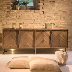 Viadurini Living Anrichte-Wohnzimmer-Sideboard aus recyceltem Tropenholz und Metallfüßen - Slide