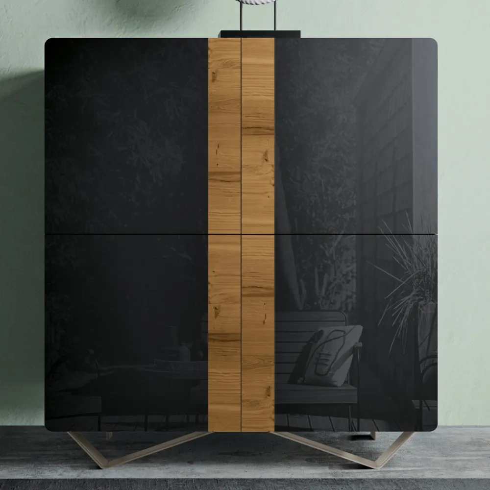 Viadurini Living Sideboards-Wohnzimmer-Sideboard mit 4 Türen in rustikaler geknoteter Eiche und anthrazitfarbenem Glas – Ove