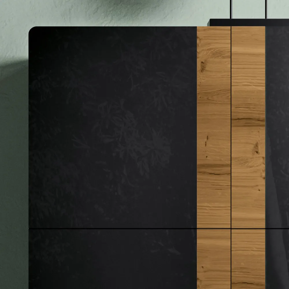 Viadurini Living Sideboards-Wohnzimmer-Sideboard mit 4 Türen in rustikaler geknoteter Eiche und anthrazitfarbenem Glas – Ove