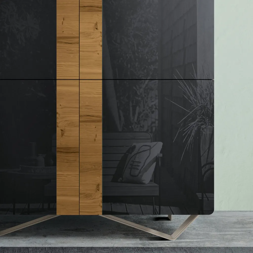 Viadurini Living Sideboards-Wohnzimmer-Sideboard mit 4 Türen in rustikaler geknoteter Eiche und anthrazitfarbenem Glas – Ove