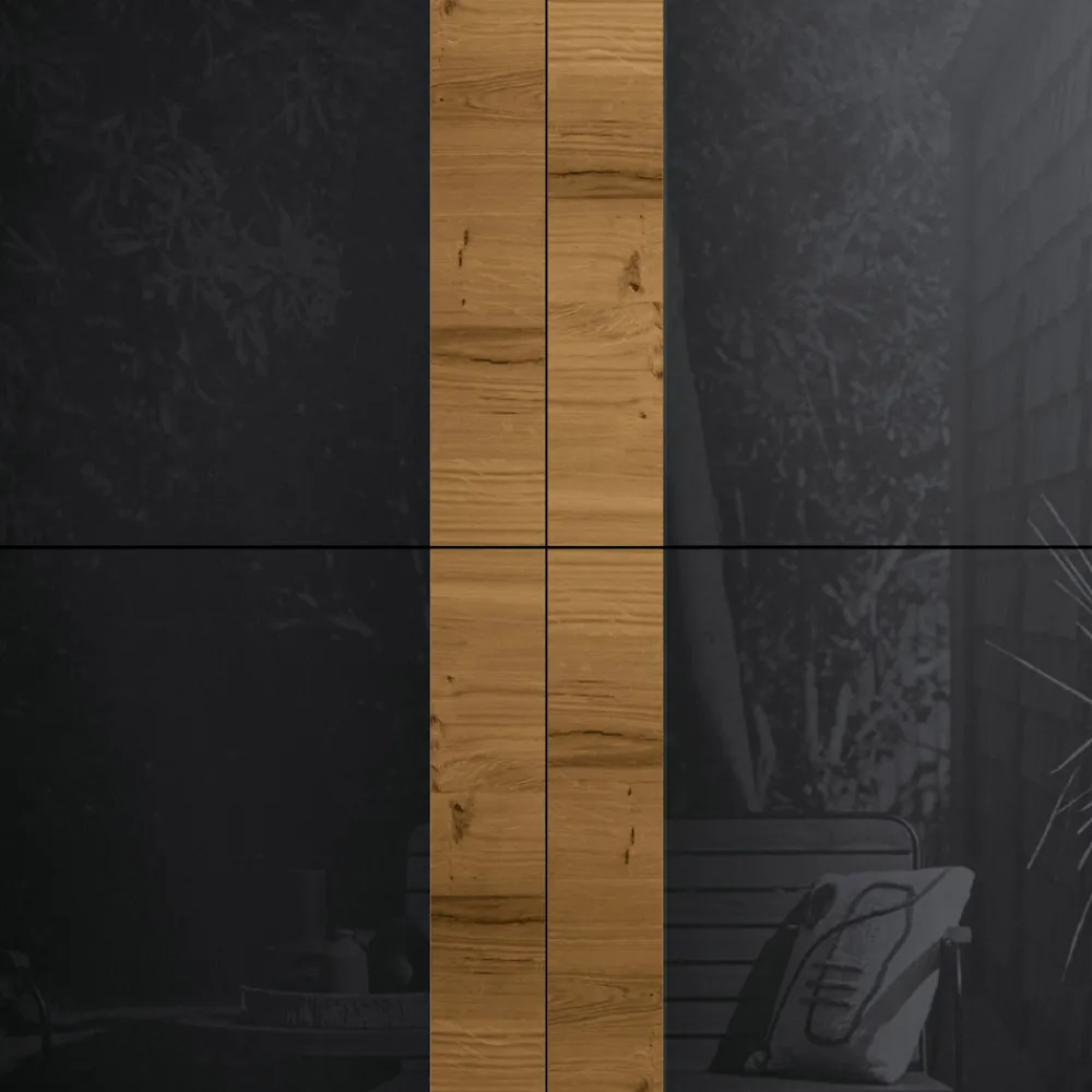 Viadurini Living Sideboards-Wohnzimmer-Sideboard mit 4 Türen in rustikaler geknoteter Eiche und anthrazitfarbenem Glas – Ove