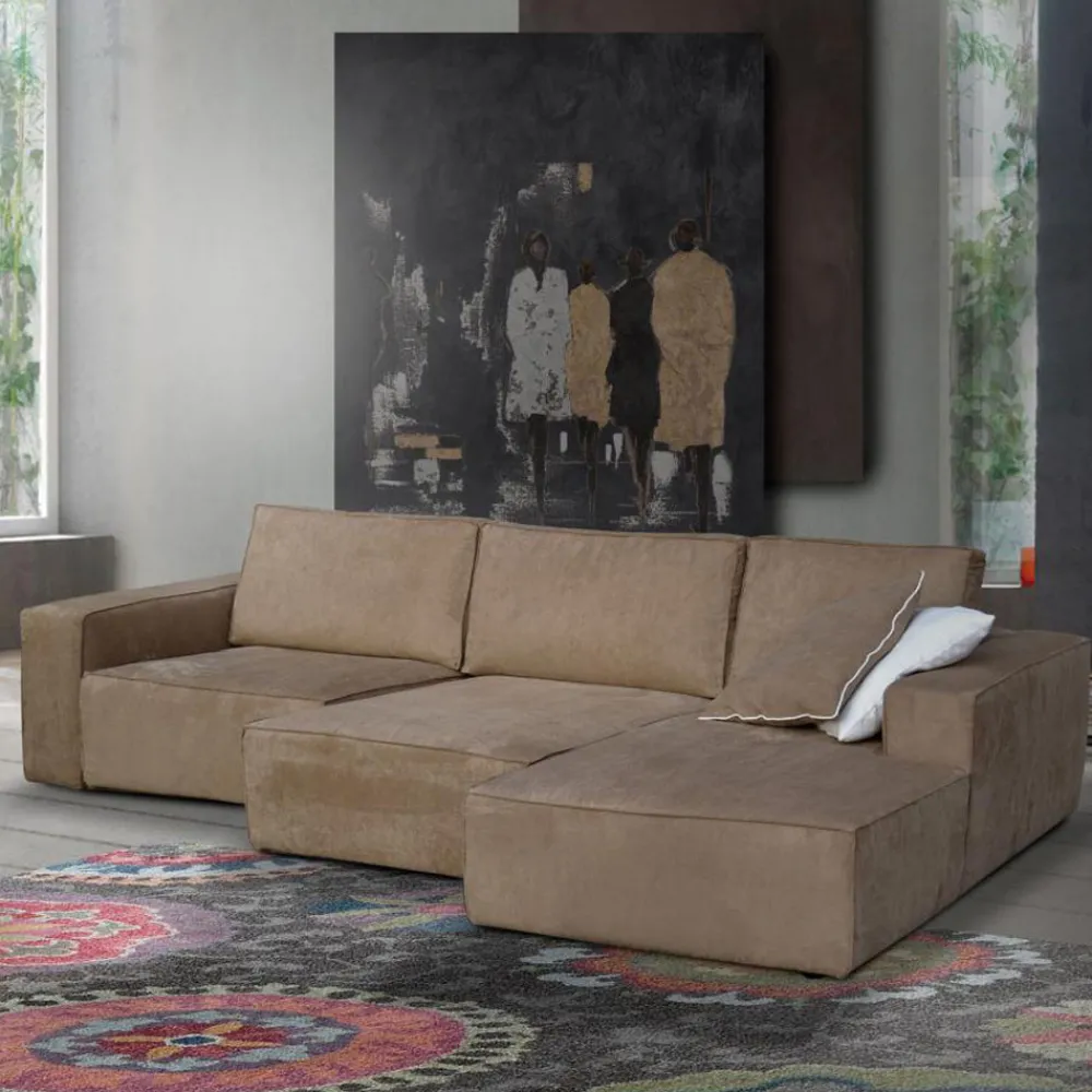 Viadurini Living Moderne Sofas-Wohnzimmersofa mit Halbinsel aus Tortora-Stoff Made in Italy - Burgund