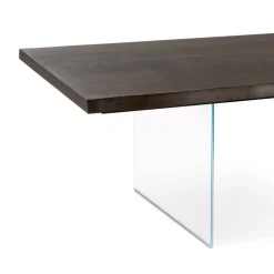 Viadurini Living Esstische-Wohnzimmertisch aus Eichenfurnier und Sockel aus gehärtetem Glas – Nicofisso