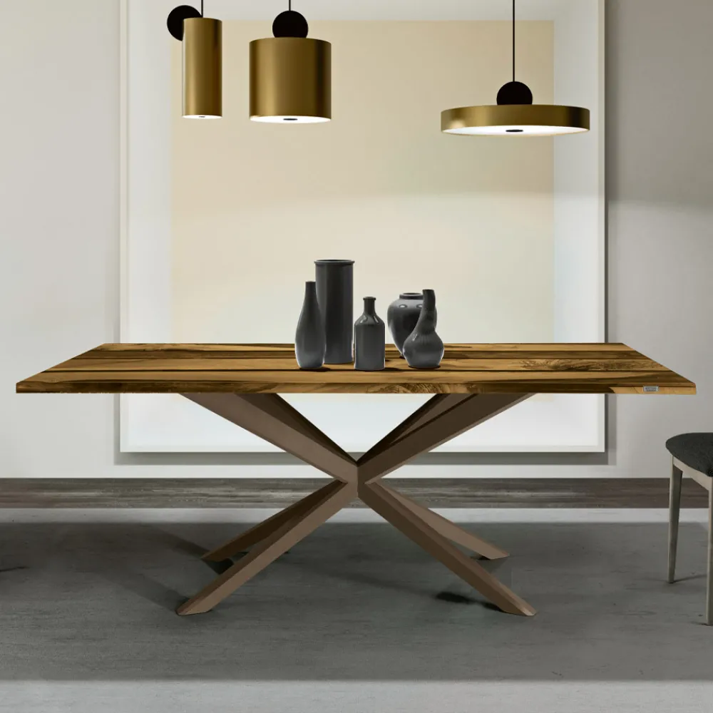 Viadurini Living Esstische-Wohnzimmertisch mit Eichenholzplatte und farbigem Epoxidharz – Miklas