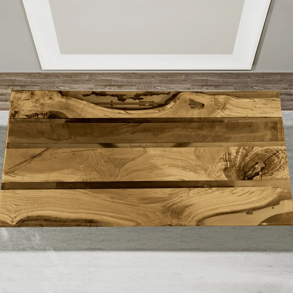 Viadurini Living Esstische-Wohnzimmertisch mit Eichenholzplatte und farbigem Epoxidharz – Miklas