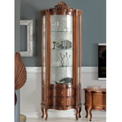 Viadurini Classic Vitrinen-Wohnzimmervitrine 1 Tür und 2 Holzschubladen Made in Italy - Leonor