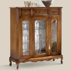 Viadurini Classic Vitrinen-Wohnzimmervitrine aus Holz mit Tür und 3 Schubladen Made in Italy - Richard