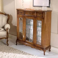 Viadurini Classic Vitrinen-Wohnzimmervitrine aus Holz mit Tür und 3 Schubladen Made in Italy - Richard