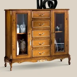 Viadurini Classic Vitrinen-Wohnzimmervitrine aus Holz mit 2 Türen und 5 Schubladen Made in Italy - Richard