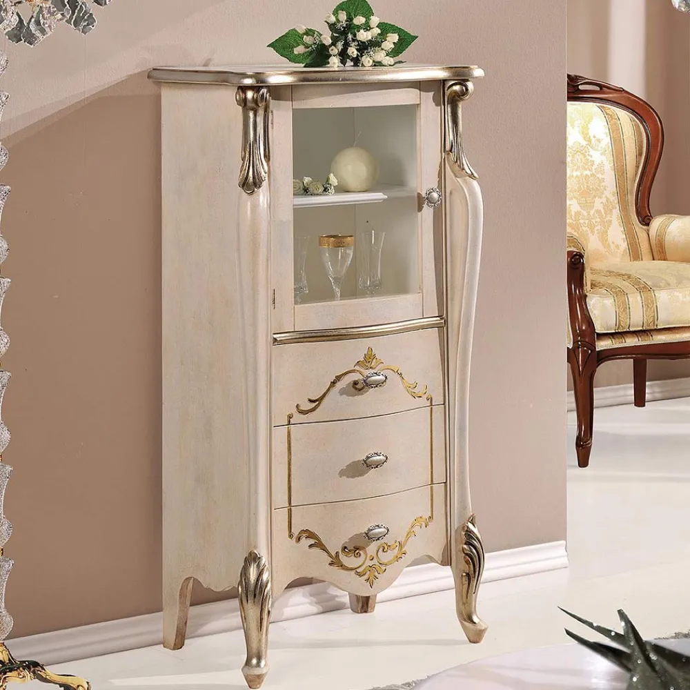 Viadurini Classic Vitrinen-Wohnzimmervitrine mit 1 Glastür und 3 Schubladen Made in Italy - London