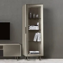 Viadurini Living Vitrinen-Wohnzimmervitrine mit 1 Tür aus MDF, Nickel-Finish, Made in Italy – Hilde